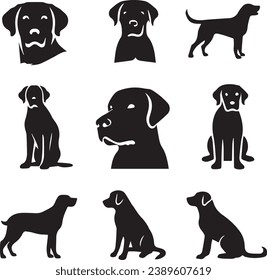 Silueta Sólido Ícono Vector Conjunto De Perro, Razas, Cañón, Cachorro, Perro, Mutt, Mascota, Doggy.