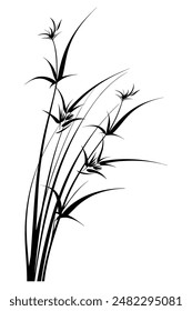Silhouette of a solitary wild grass plant against a white backdrop, ideal for nature enthusiasts and outdoor lovers in search of peace and natural beauty