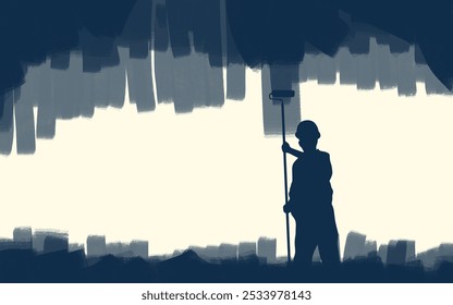 silhouette of someone painting a wall