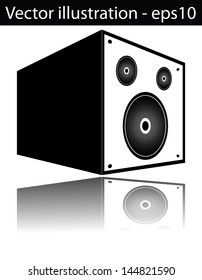 Silhouette of a sound speaker with reflection. Isolated vector.