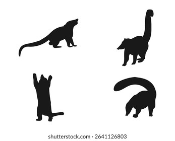 Silhouette of a South American coati. Silhouettes of a Lemur, Representing Different Poses.