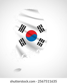 Silhouette of South Korea map filled with the South Korean flag design, symbolizing national pride, cultural heritage, and geographic identity.  
