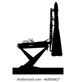 Silhouette space ship before the launch into orbit. Vector illustration.