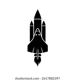Silhouette Space Shuttle Launching With Fire Vector Illustration Isolated On White