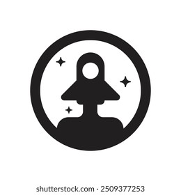 silhouette of a spaceship taking off among the stars in a circle logo vector