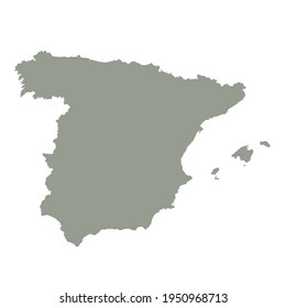 Silhouette of Spain country map. Highly detailed editable gray map of Spain, European country territory borders. Political or geographical design element vector illustration on white background