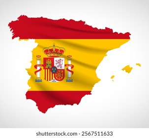 Silhouette of Spain map filled with the Spanish flag design, symbolizing national pride, cultural heritage, and geographic identity.  
