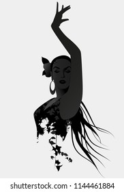 Silhouette of Spanish flamenco dancer isolated on white background