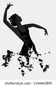 Silhouette of Spanish flamenco dancer isolated on white background