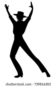 Silhouette of Spanish Flamenco dancer man wearing typical hat