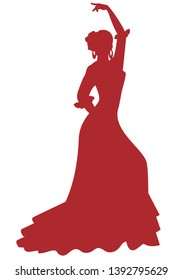 Silhouette of Spanish Flamenco dancer woman dancing isolated on white background