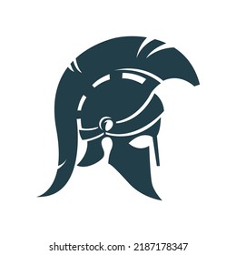 The silhouette of a spartan helmet isolated from the background. Roman or Greek soldier helmet vector.