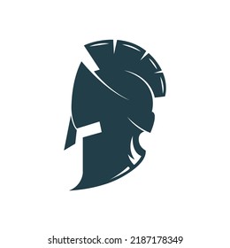 The silhouette of a spartan helmet isolated from the background. Roman or Greek soldier helmet vector.