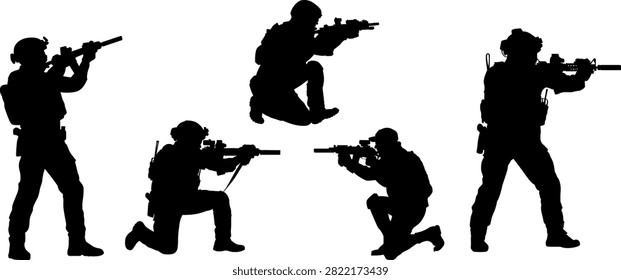 Silhouette of Special Forces Operators Carrying their Tactical Rifle in a firing Position