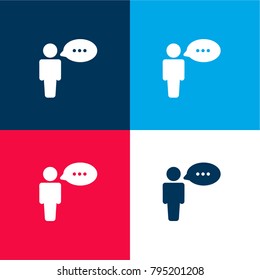 Silhouette with speech bubble four color material and minimal icon logo set in red and blue