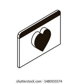 silhouette of speech bubble with heart on white background