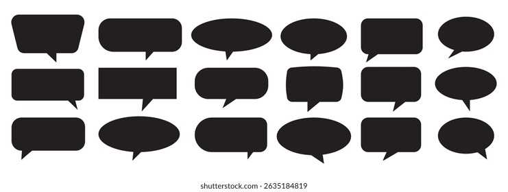 Silhueta discurso bolha vetor conjunto. preto em um fundo branco. design simples plana. caixa de texto e coleção ícone de mensagem em um fundo branco. ilustração vetorial.
