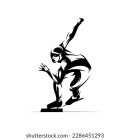 Silhouette of a speed skater vector illustration. Sport emblem. Winter sport vector icon.