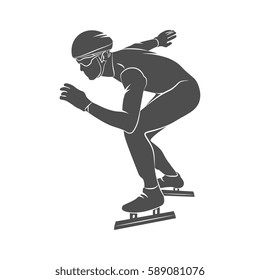 Silhouette speed skaters on a white background. Vector illustration.