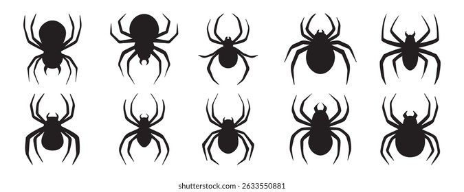 silhouette spider Halloween decorative elements set. spider isolated Halloween black spider silhouettes design for decor. Vector illustration