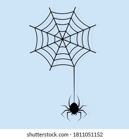 silueta de araña colgando de la telaraña. aislado en segundo plano. Ilustración del vector