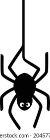 Silhouette of a spider hanging upside down on a web. Halloween. Vector illustration isolated on white background.