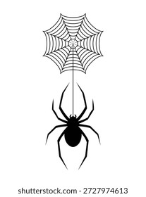 Silueta de una araña colgando de un Web,