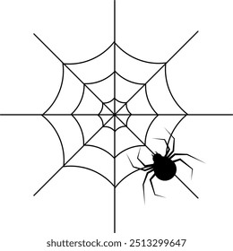 Silhouette of a spider on a web, vector illustration for design use