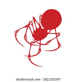 silhouette of a spider red on a white background, vector illustration