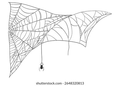Silhueta teias de aranha para Halloween e decoração de horror. Quadros de teia de aranha de canto, linhas de rede e armadilhas de veneno. Isolados elementos de fio de aranha assustador em estilo gótico assustador.