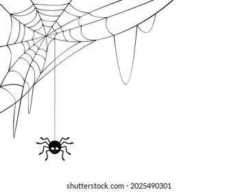 Silhouette spiderweb and spider at white background.