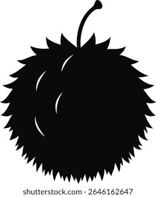 Silhouette of a spiky tropical fruit, possibly a rambutan or durian, exotic fruit illustration, black and white illustration