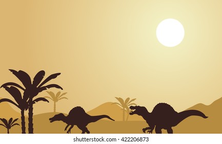 Silhouette of spinosaurus at noon in the park