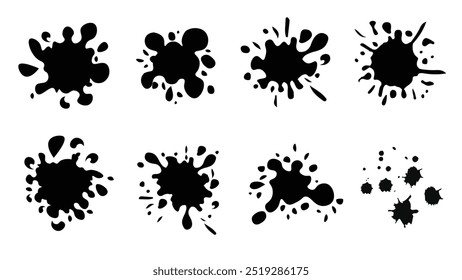 Silhouette splash with drops. inkblot vector set of silhouette drops, drip liquid illustration