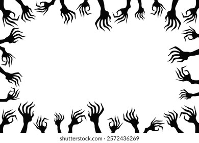 Silhouette of spooky claws emerging from the dark, ideal for Halloween and creepy party themes.