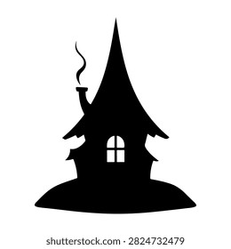 Silhouette of a spooky haunted house with pointed roof, chimney, and windows, creating a mysterious and eerie atmosphere.