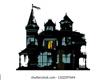 A silhouette of a spooky house on a white background. Flat vector.
