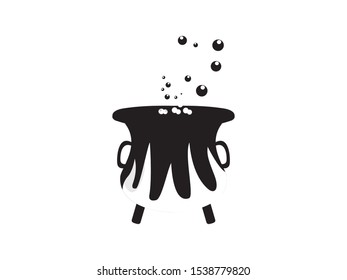 Silhouette of a spooky potion in a witch pot. Halloween concept - Vector illustration