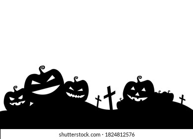 Silhouette spooky pumpkin at tomb vector design isolated on white background for Halloween 
