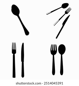 Silhueta colher e garfo e faca coleção de ilustração vetor.