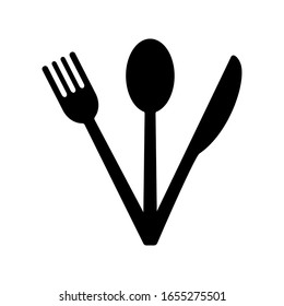 Silhouette spoon, fork, knife in shape of fan. Outline icon of kitchenware. Black simple illustration for dinner, eating food, cafe, restaurant. Flat isolated vector image on white background