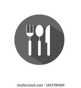 Silhouette spoon, fork, knife in shape of fan. Outline icon of kitchenware. Black simple illustration for dinner, eating food, cafe, restaurant. Flat isolated vector image on white background