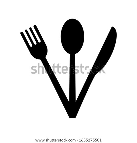Silhouette spoon, fork, knife in shape of fan. Outline icon of kitchenware. Black simple illustration for dinner, eating food, cafe, restaurant. Flat isolated vector image on white background