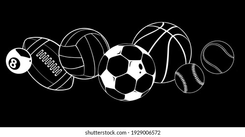 silhouette Sport balls on water background. Vector illustration