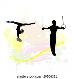 Silhouette of the sport gymnast on abstract background.