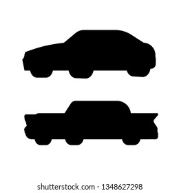 Silhouette of sport and retro car. Black and white vector illustration set. Isolated object.