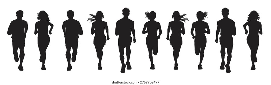 silhouette sport runner front view collection illustration