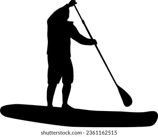 Silhouette of the Sport sup boat and oars. on a white background.