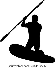 Silhouette of the Sport sup boat and oars. on a white background.