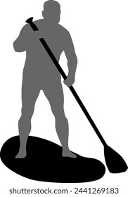 Silhouette of the Sport sup boat and oars. on a white background.
